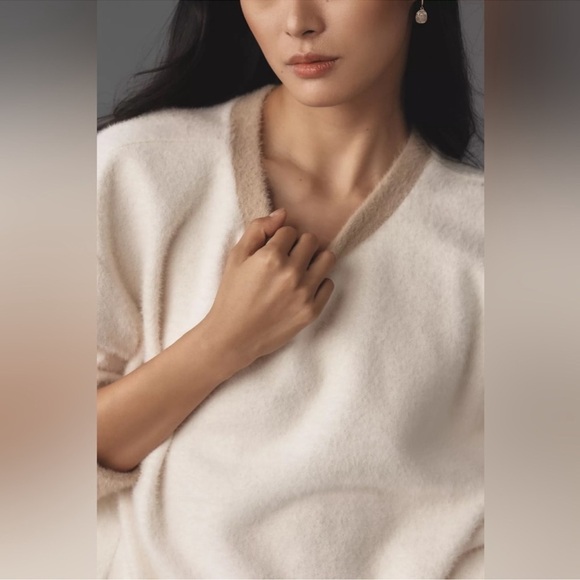 Anthropologie Maeve Cozy Ringer Sweater Top IVORY - Picture 2 of 9